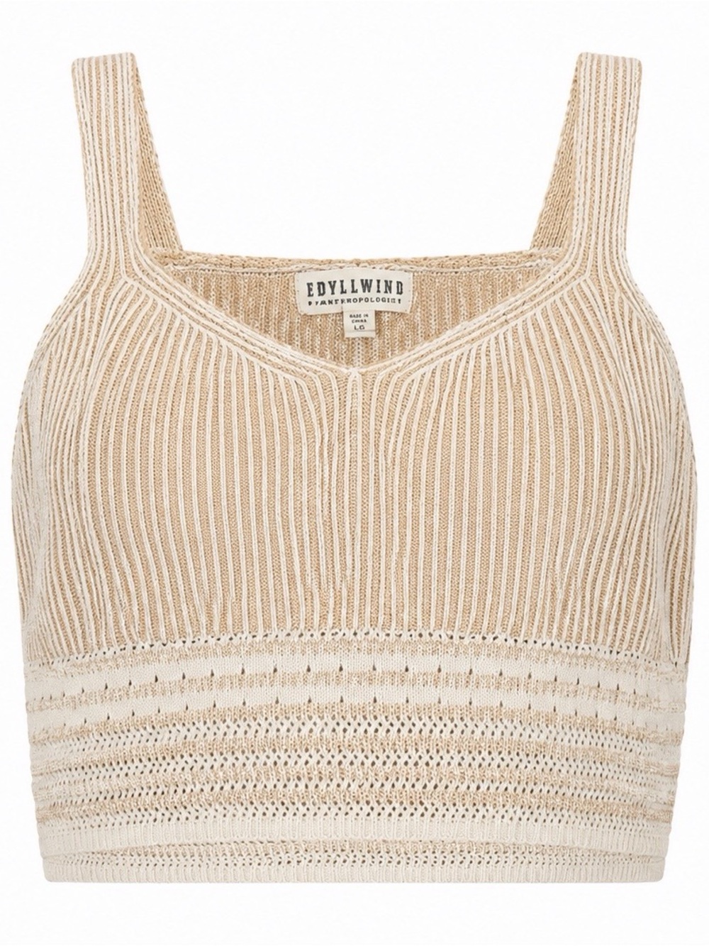 Idyllwind by Miranda Lambert Beige & Cream Ribbed Knit Cropped Tank